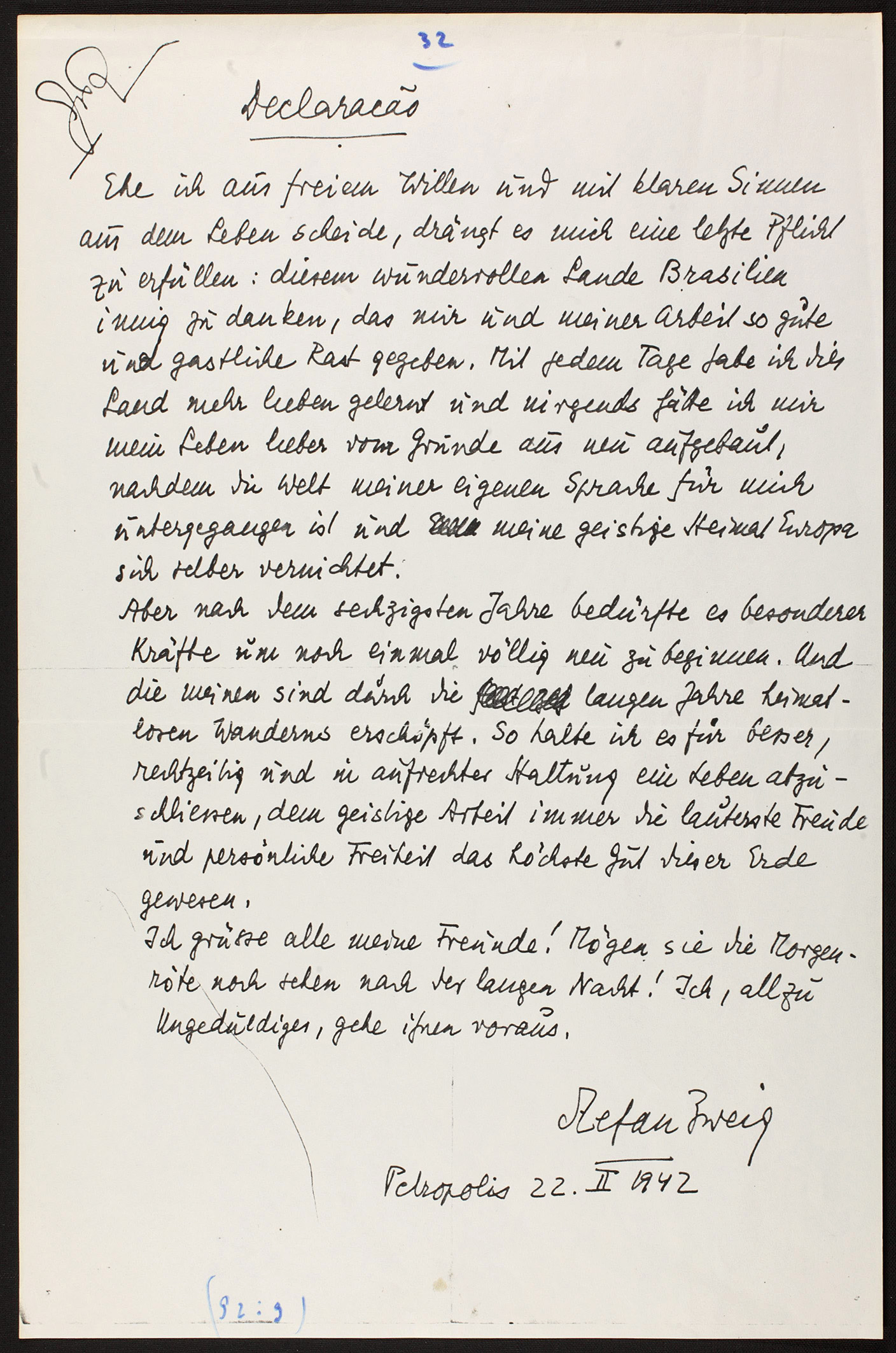 jpg Declaracão - Stefan Zweigs Abschiedsbrief, verfasst am 22. 